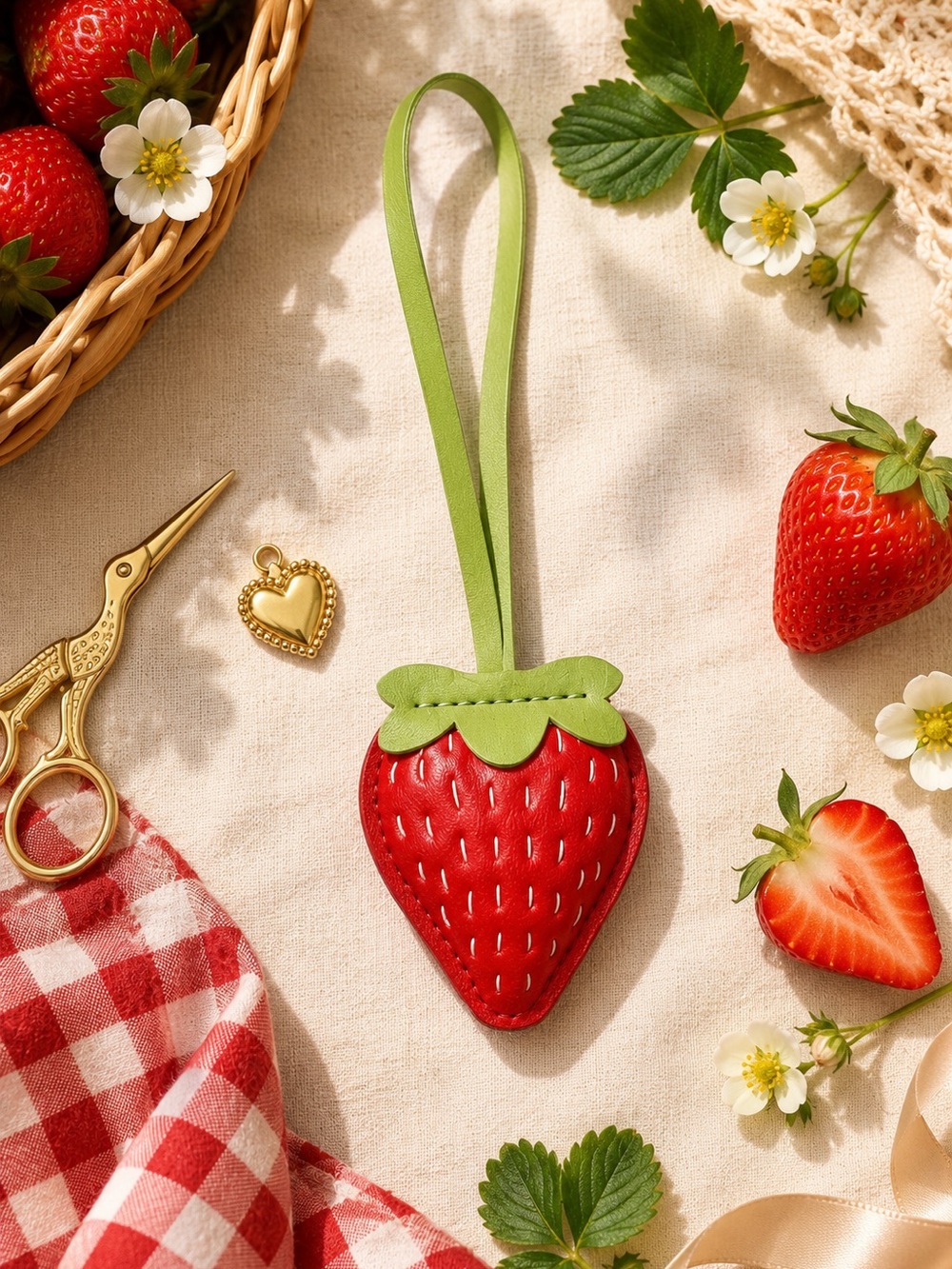 Strawberry Fields Bag Charm | Puffy Leather Purse Accessory